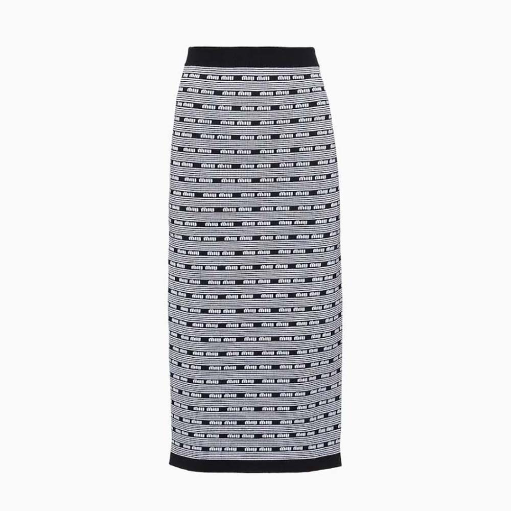 Front view of Miu Miu Women Viscose Skirt with Jacquard Logo in black