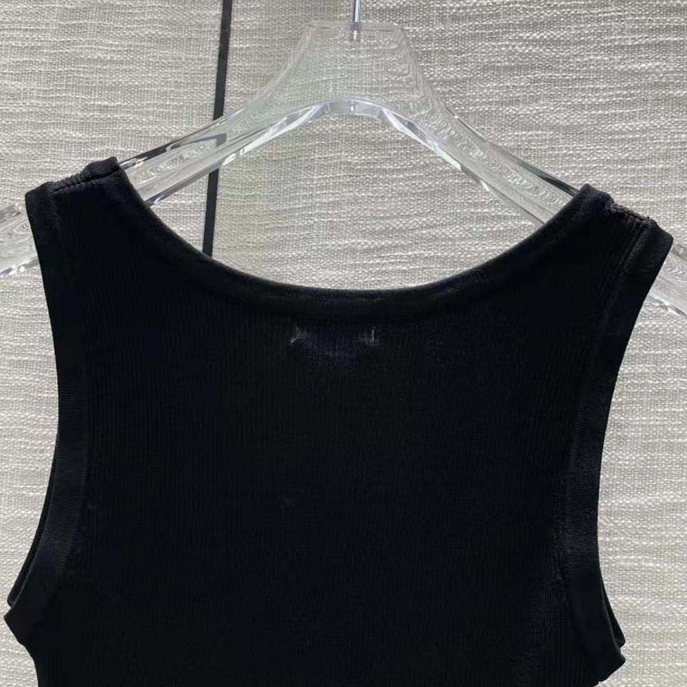 Miu Miu Women Viscose Tank Top with Intarsia Logo-Black - image 7