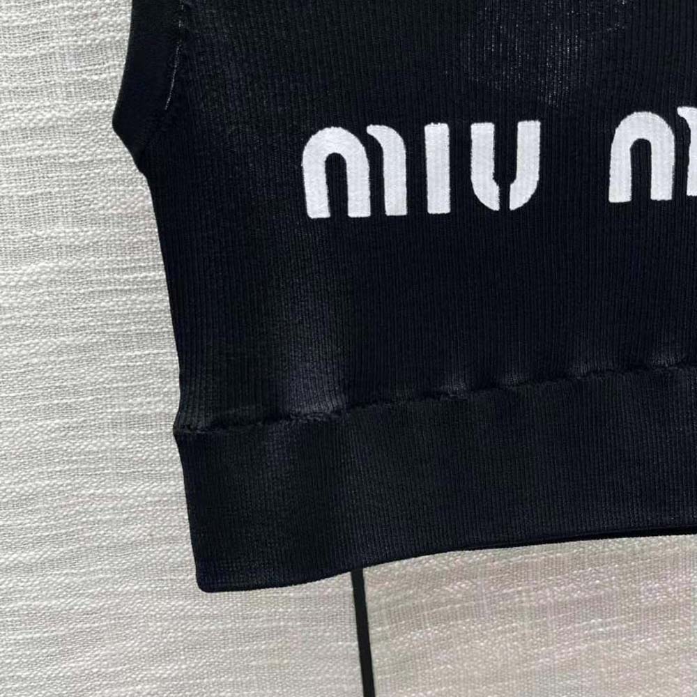 Miu Miu Women Viscose Top with Intarsia Logo-Black - image 7