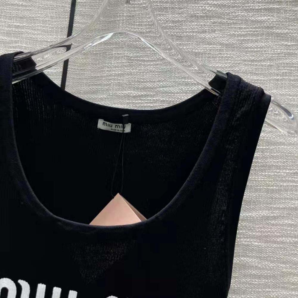 Miu Miu Women Viscose Top with Intarsia Logo-Black - image 6