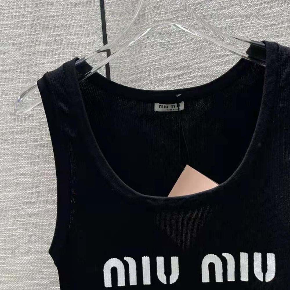 Miu Miu Women Viscose Top with Intarsia Logo-Black - image 5