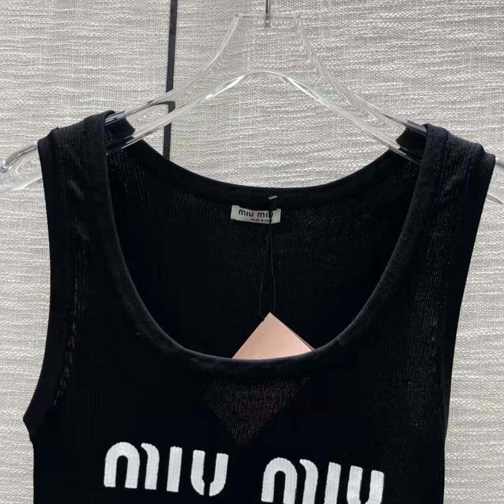Miu Miu Women Viscose Top with Intarsia Logo-Black - image 4