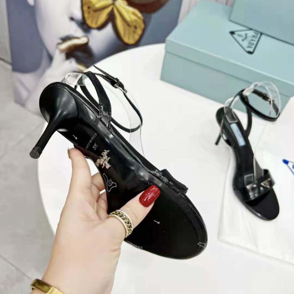 Prada Women Brushed Leather Sandals-Black - image 10