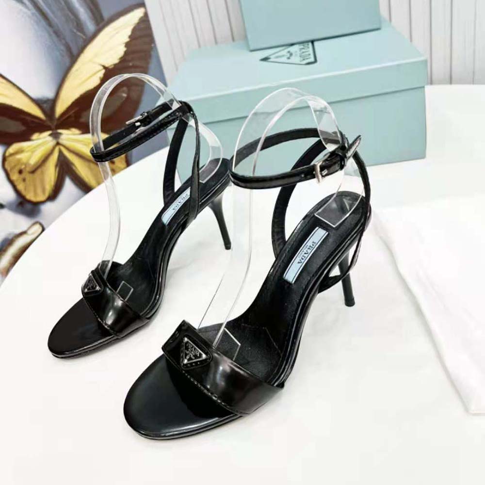 Prada Women Brushed Leather Sandals-Black - image 4