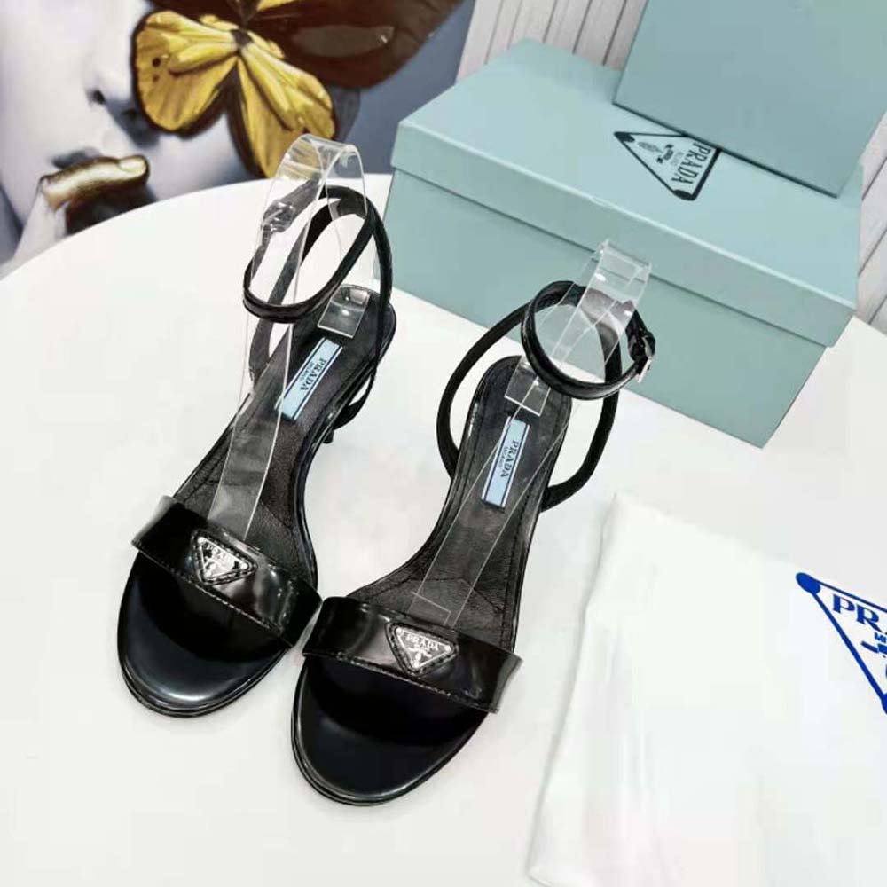 Close-up of brushed leather texture on Prada Women Brushed Leather Sandals-Black