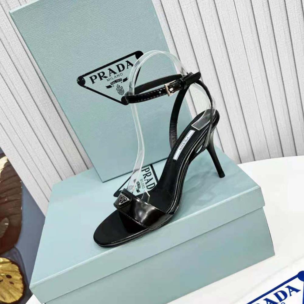 Prada Women Brushed Leather Sandals-Black - image 5