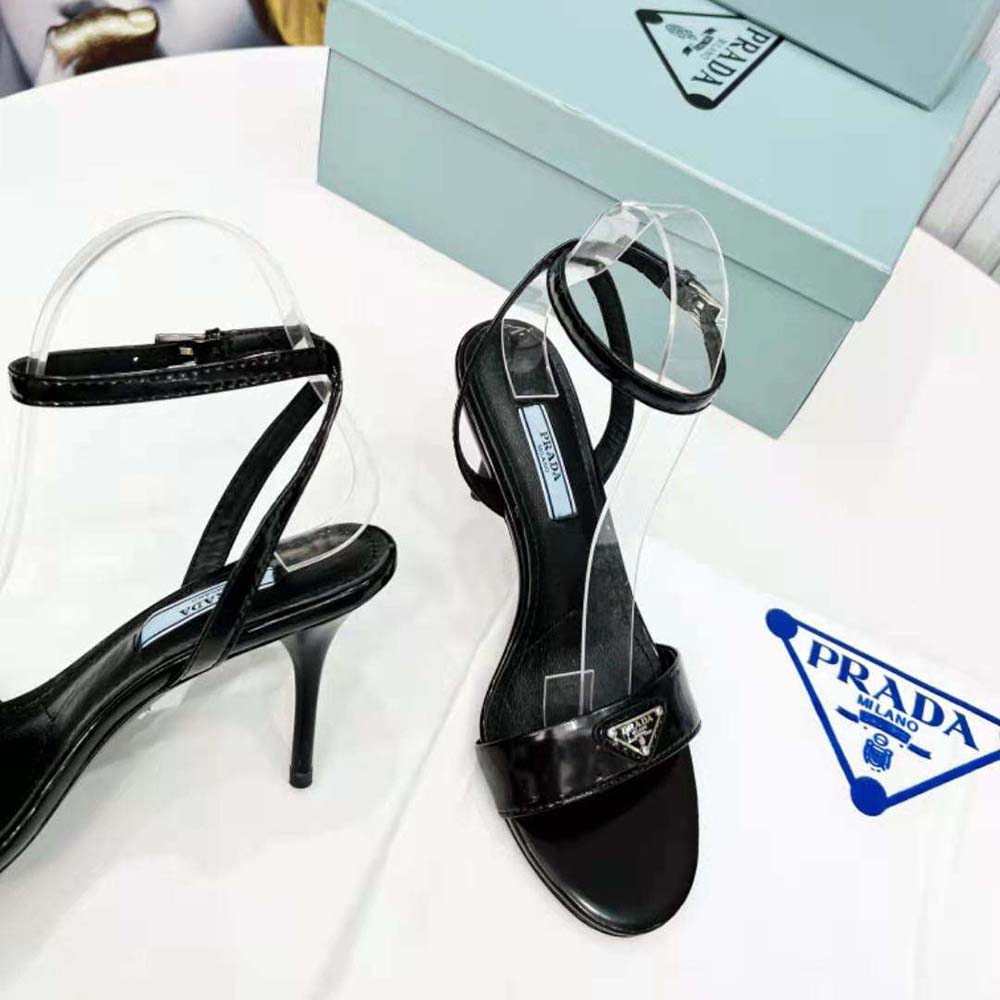 Prada Women Brushed Leather Sandals-Black - image 6