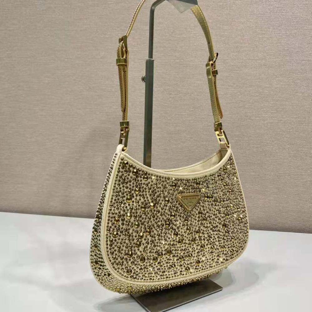 Prada Women Cleo Satin Bag with Crystals-Gold - image 4
