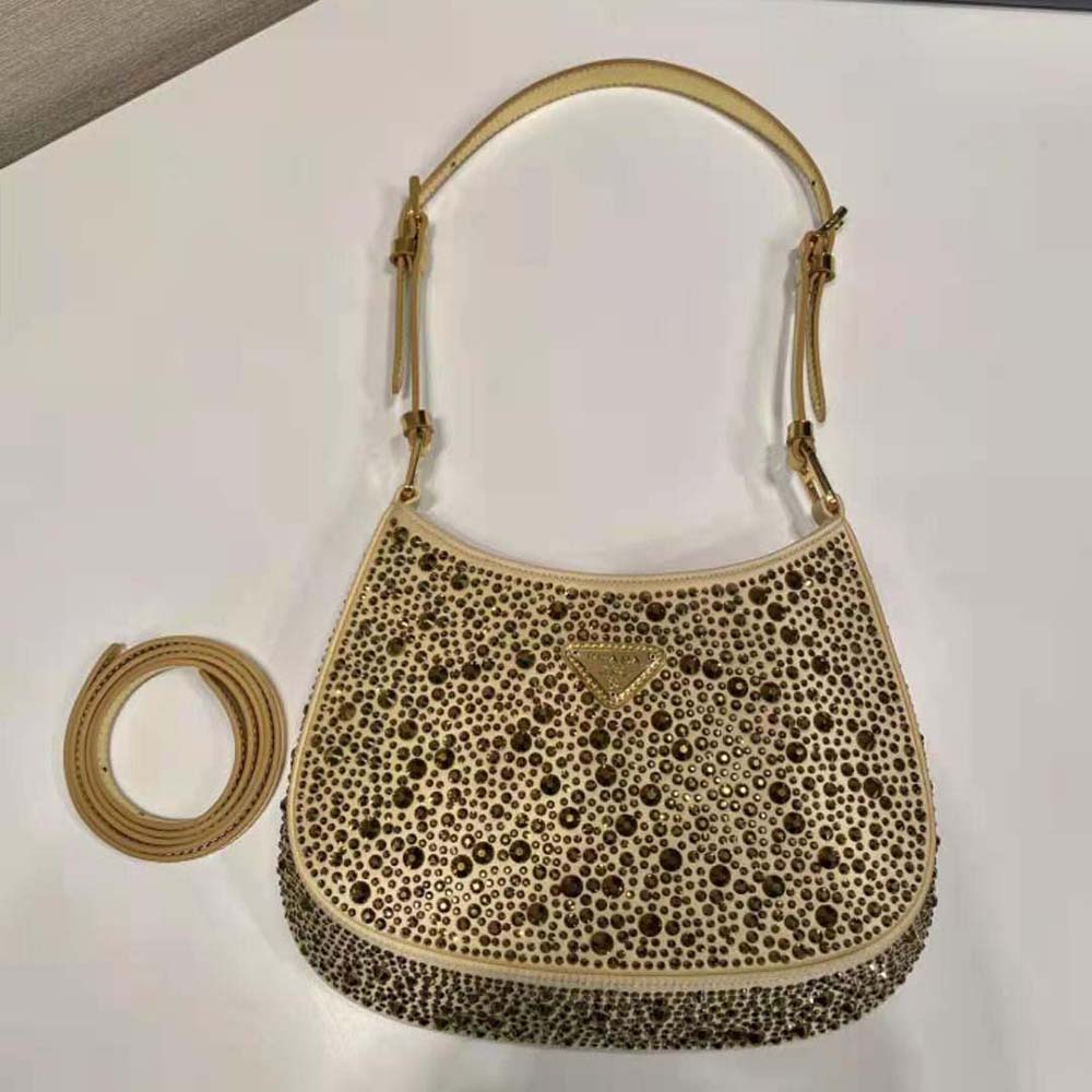 Prada Women Cleo Satin Bag with Crystals-Gold - image 5