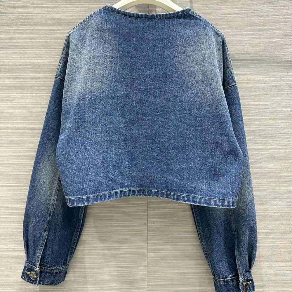 Side angle showing relaxed fit of Prada Women Denim Blouson Jacket