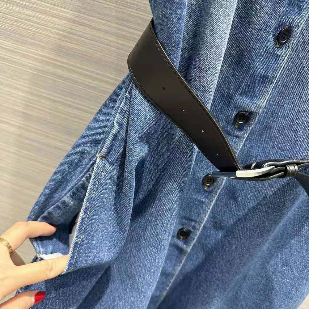 Prada Women Denim Shirt with Triangle Logo-Navy - image 8