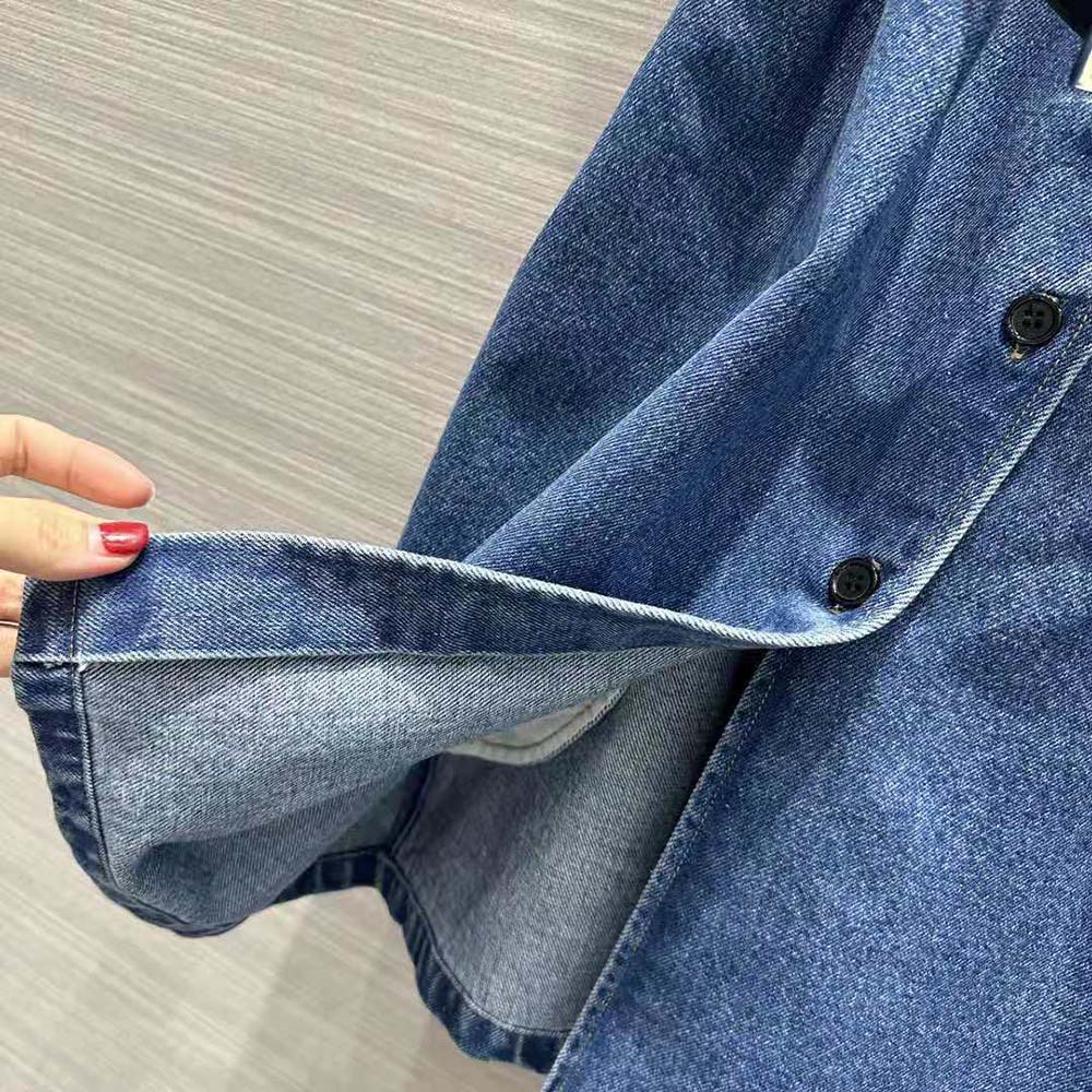 Prada Women Denim Shirt with Triangle Logo-Navy - image 10