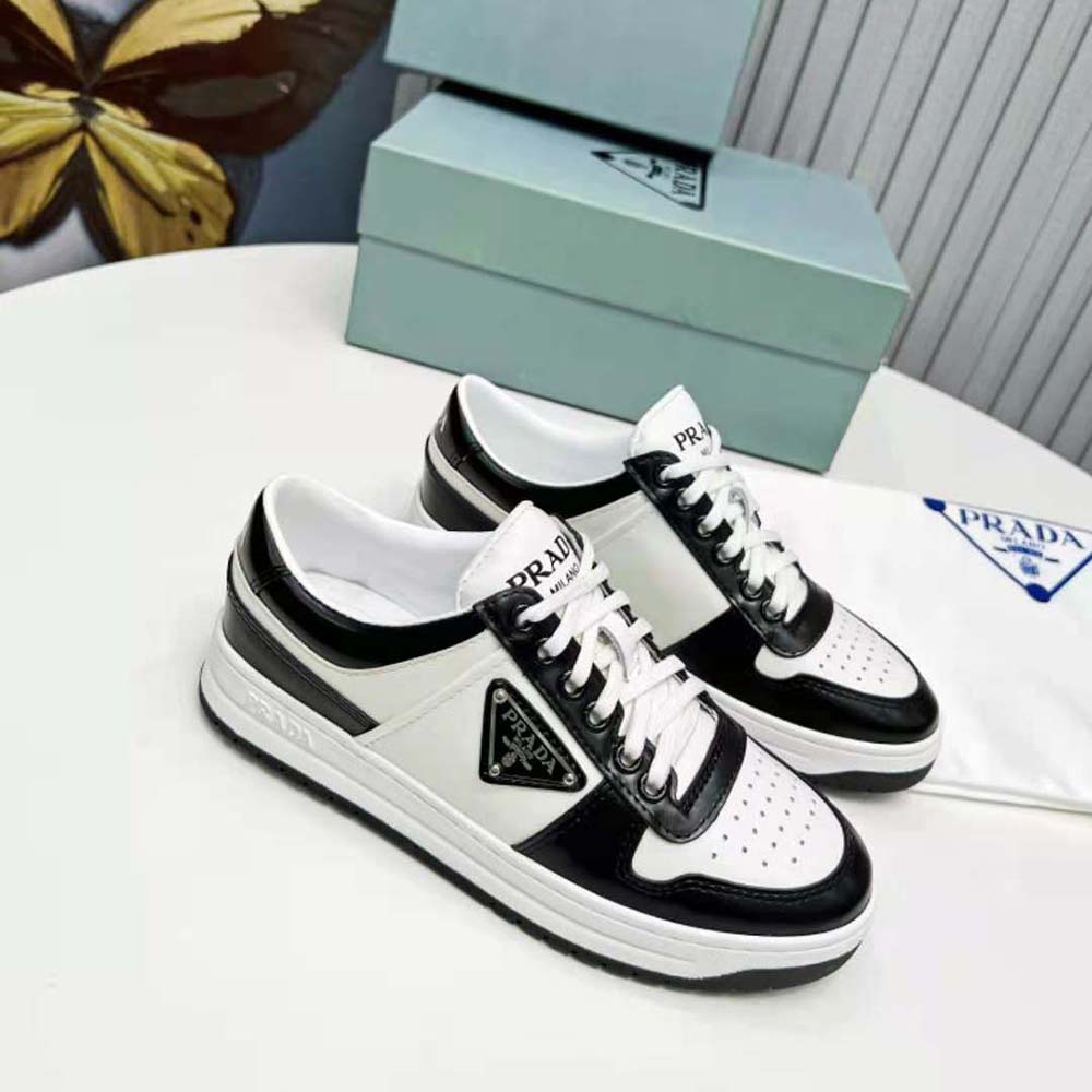 Top view highlighting cushioned insole of Prada Women Downtown Leather Sneakers-White