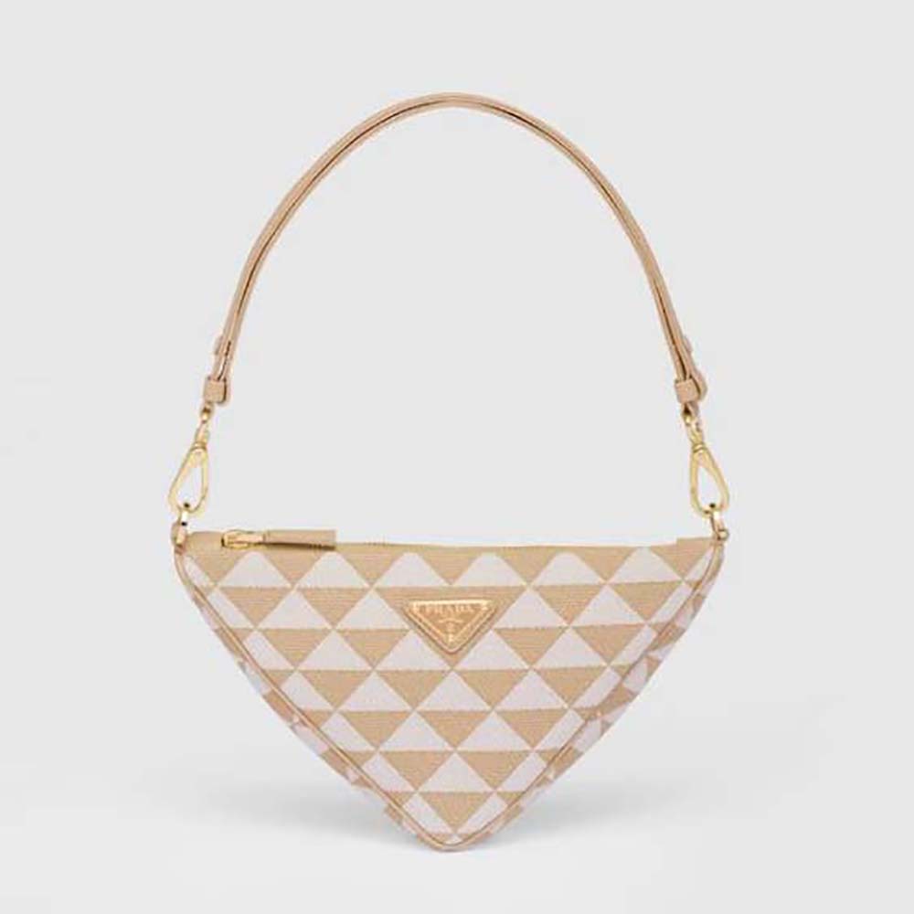 Front view of Prada Women Embroidered Fabric Mini-Bag-Beige with embroidered detail