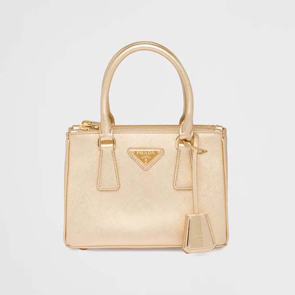 Front view of Prada Women Galleria Saffiano Leather Mini-Bag-Gold