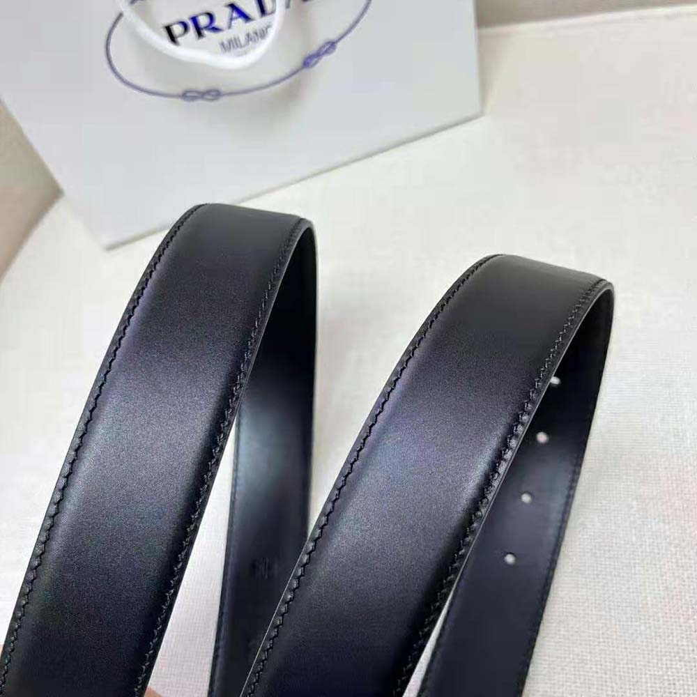 Prada Women Leather Belt with Enameled-Metal Triangle Logo-Black - image 8