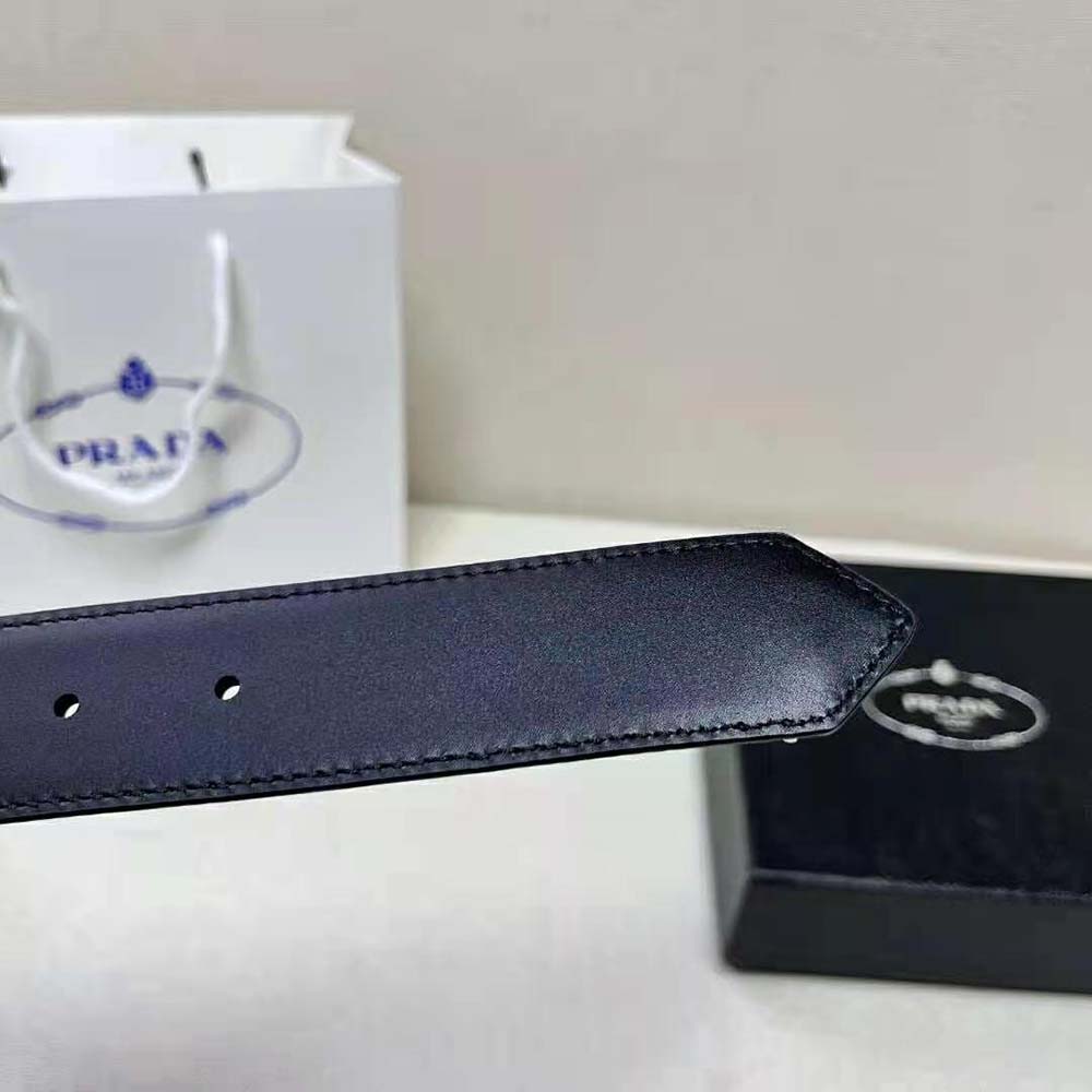 Prada Women Leather Belt with Enameled-Metal Triangle Logo-Black - image 4