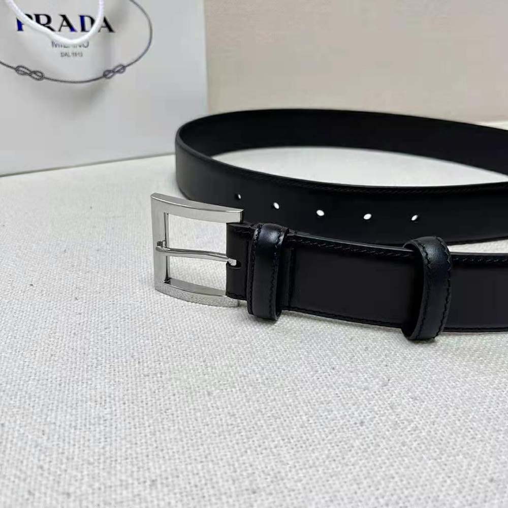 Prada Women Leather Belt with Enameled-Metal Triangle Logo-Black - image 6