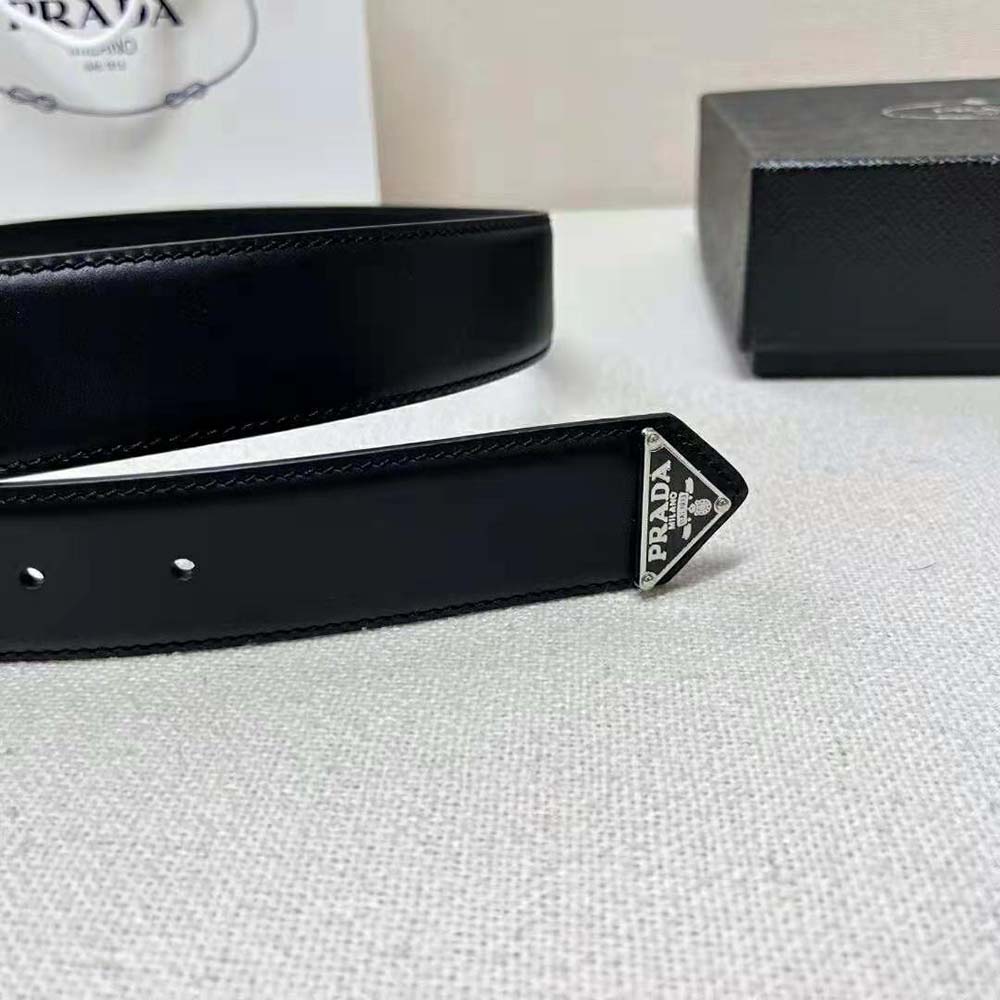 Prada Women Leather Belt with Enameled-Metal Triangle Logo-Black - image 9