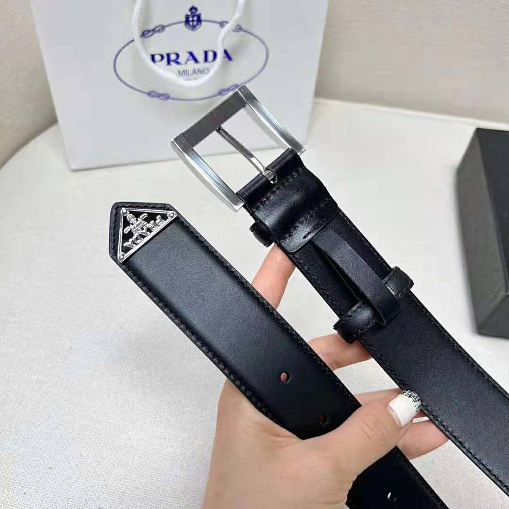 Prada Women Leather Belt with Enameled-Metal Triangle Logo-Black - image 7