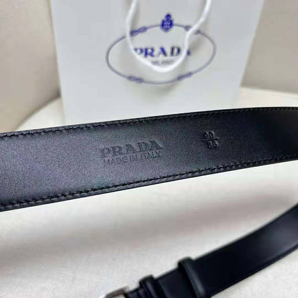 Prada Women Leather Belt with Enameled-Metal Triangle Logo-Black - image 10