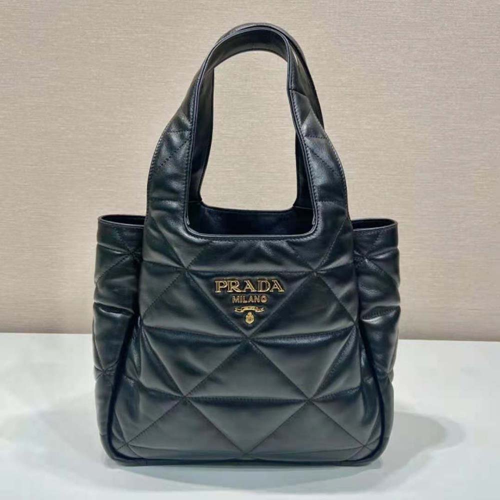 Close-up of topstitching detail on Prada Women Medium Nappa-Leather Tote Bag