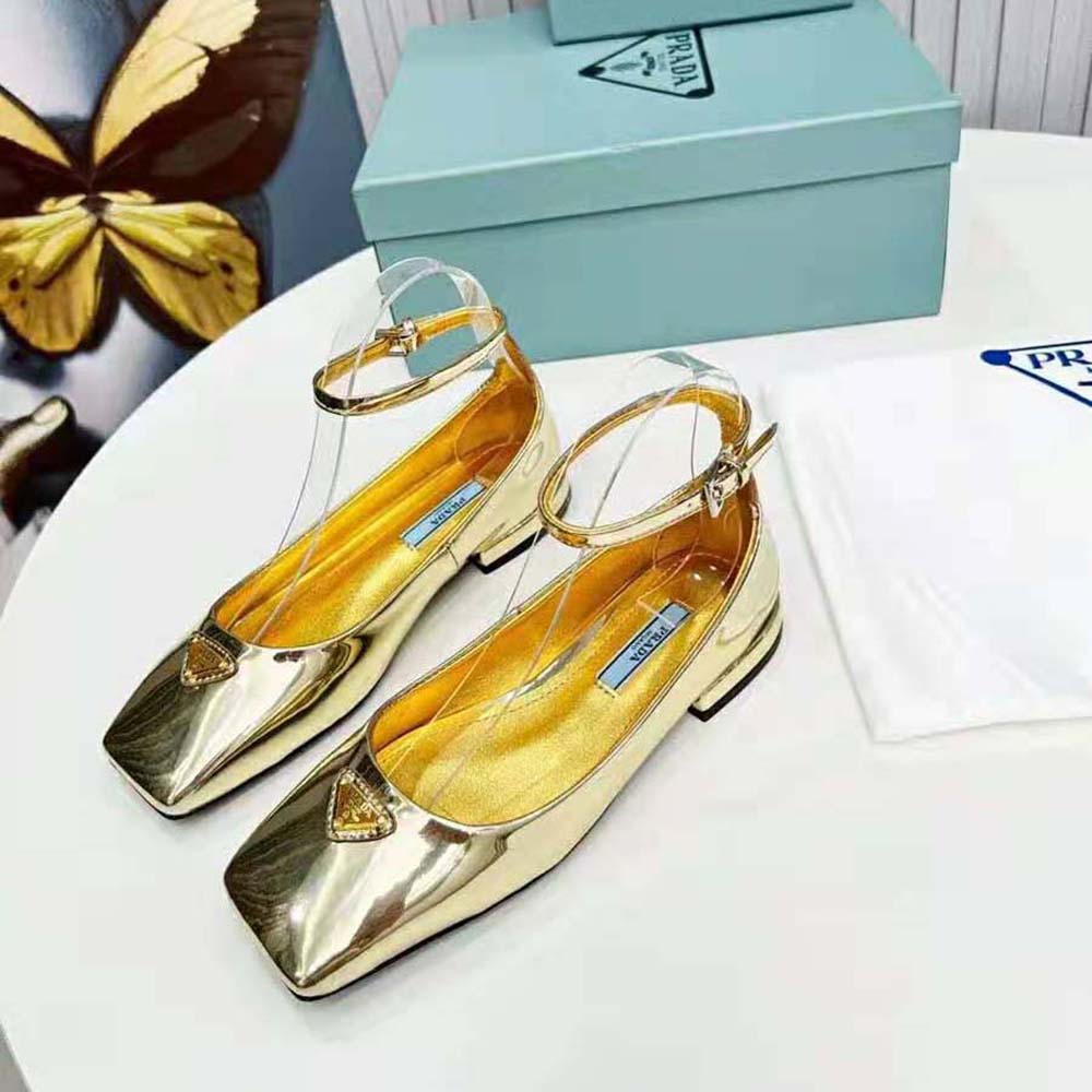 Prada Women Metallic Leather Ballerinas-Gold - image 4