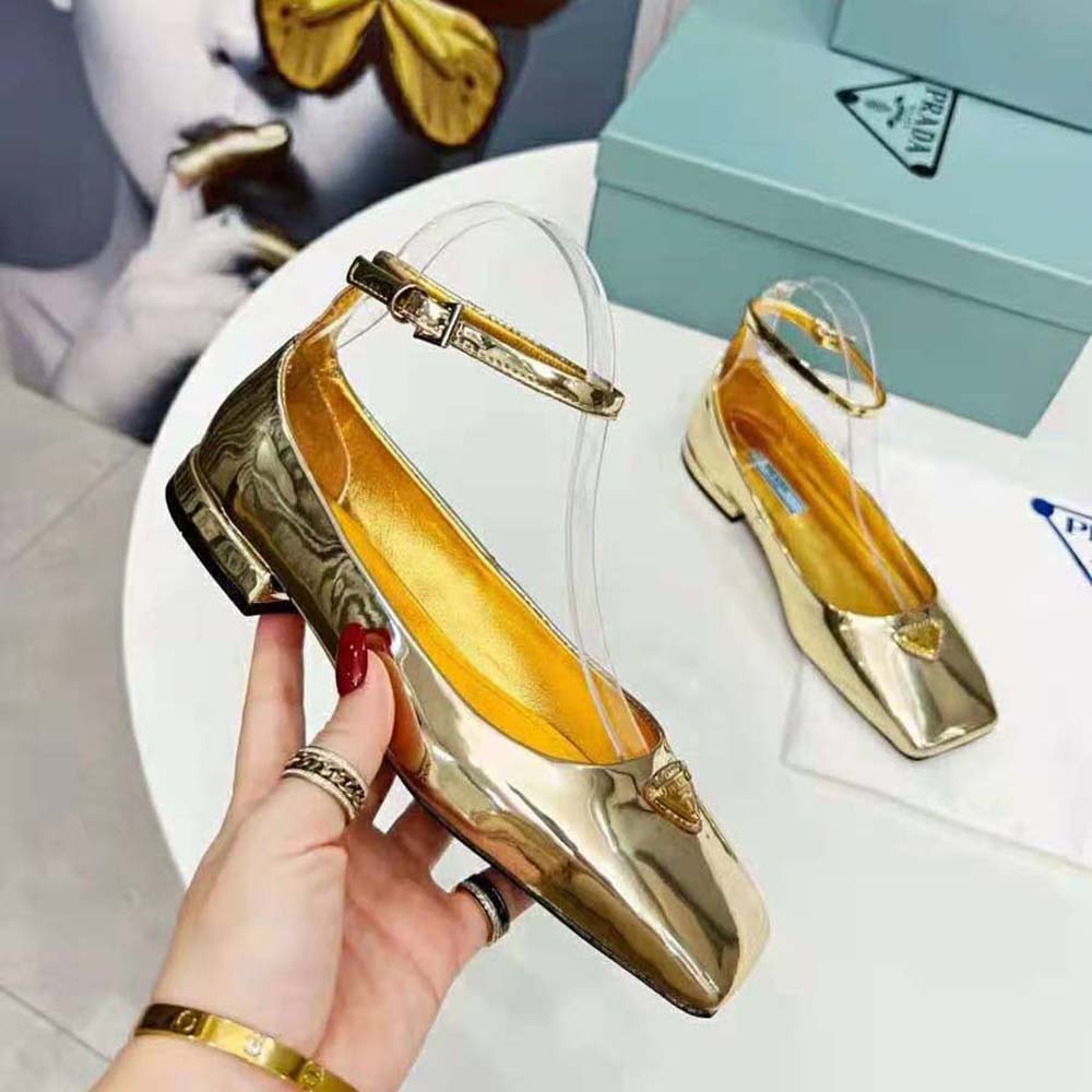 Prada Women Metallic Leather Ballerinas-Gold - image 5