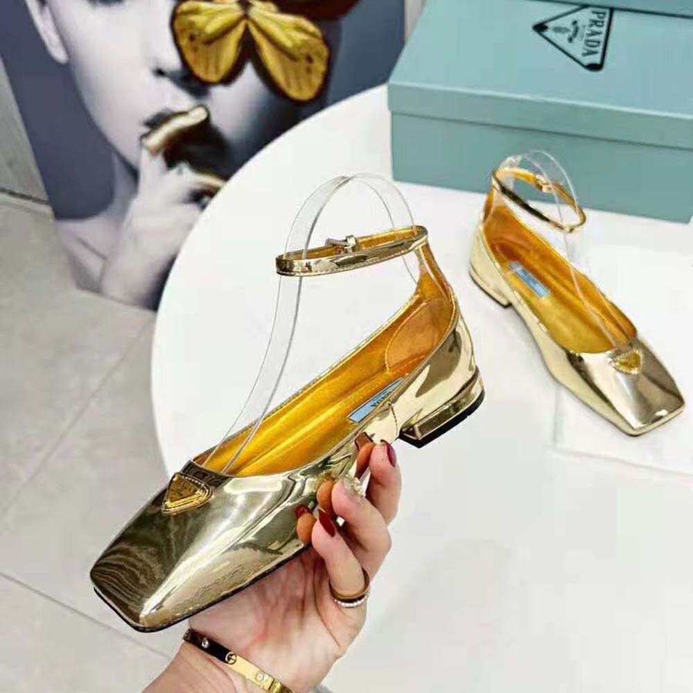 Prada Women Metallic Leather Ballerinas-Gold - image 7