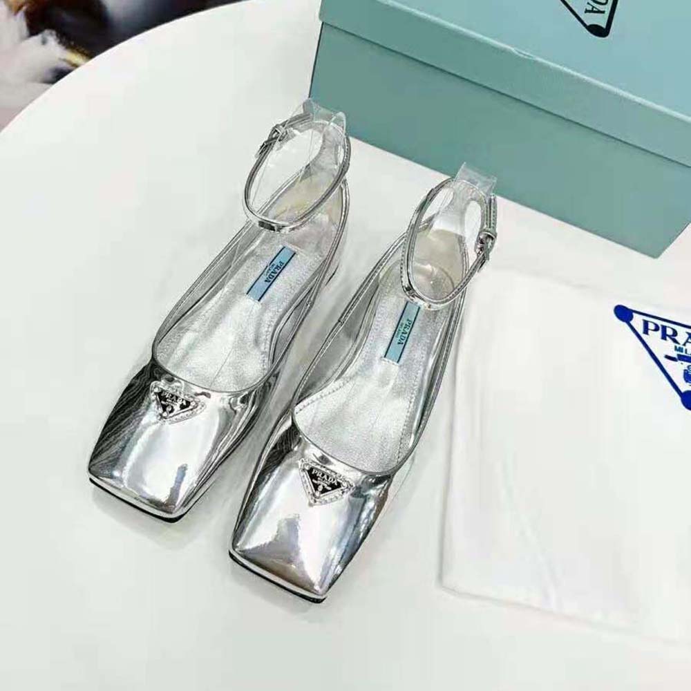 Prada Women Metallic Leather Ballerinas-Silver - image 4