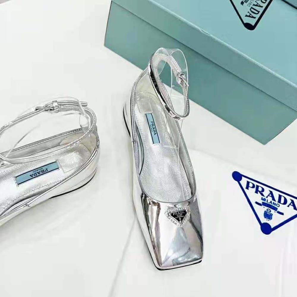 Prada Women Metallic Leather Ballerinas-Silver - image 7