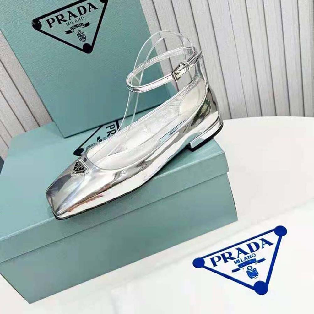 Prada Women Metallic Leather Ballerinas-Silver - image 8