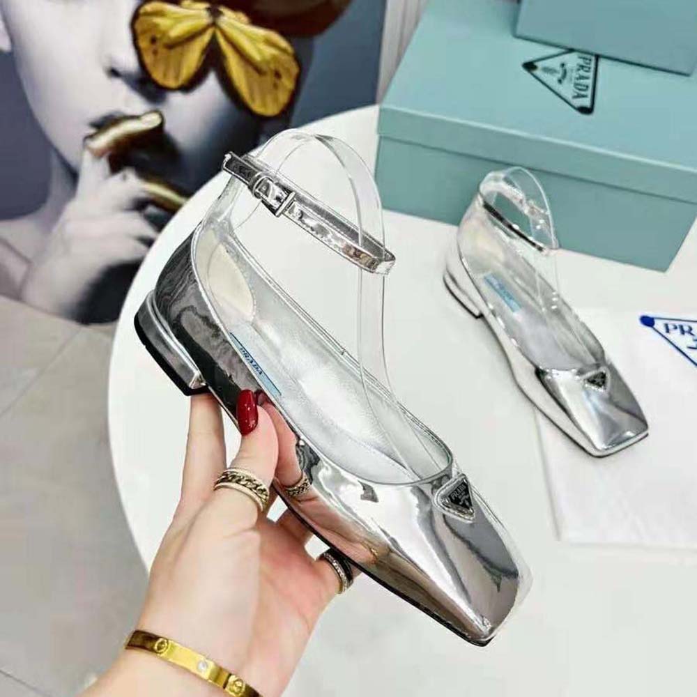 Prada Women Metallic Leather Ballerinas-Silver - image 5