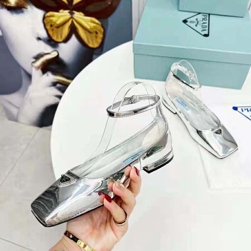 Prada Women Metallic Leather Ballerinas-Silver - image 6