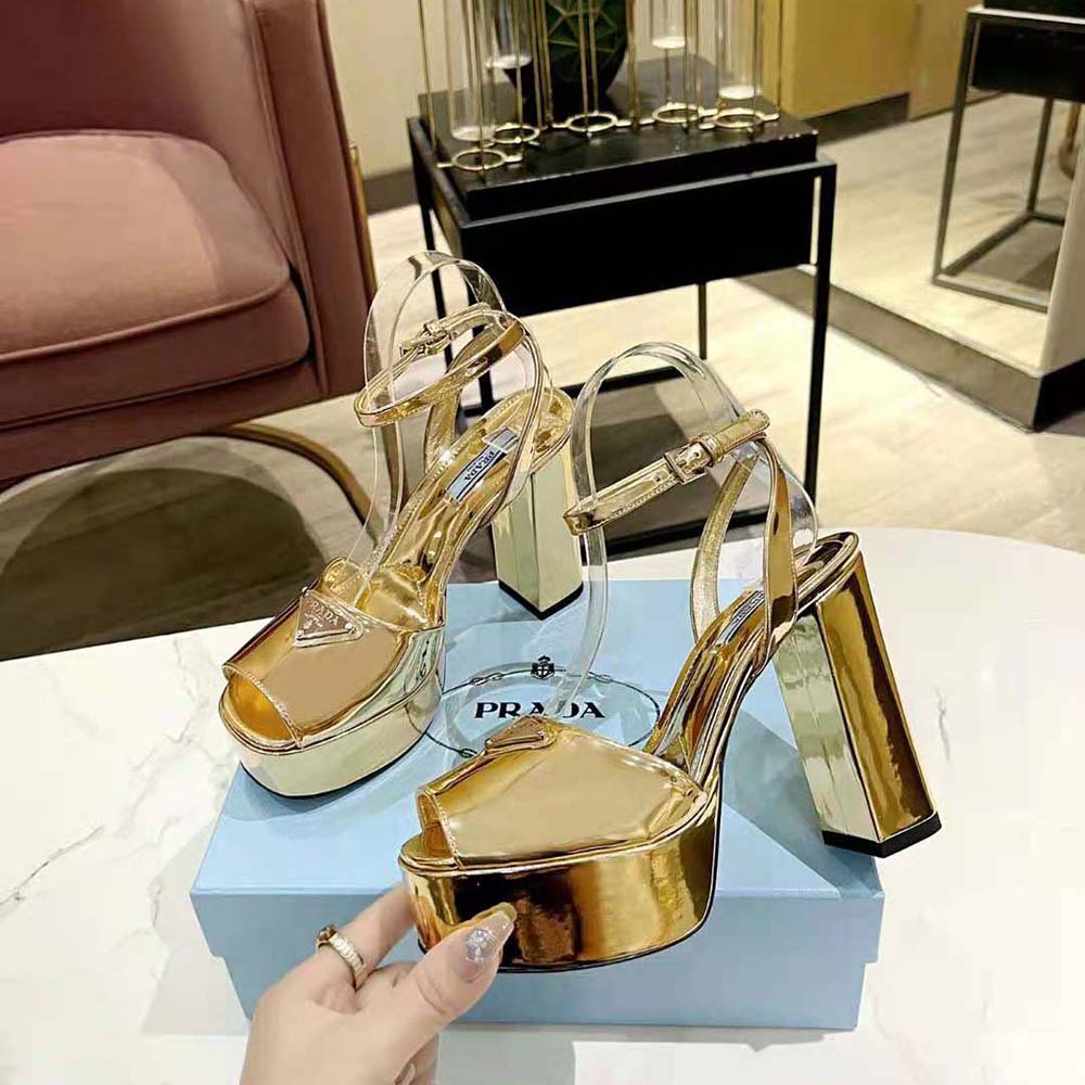 Prada Women Metallic Leather Platform Sandals - image 4