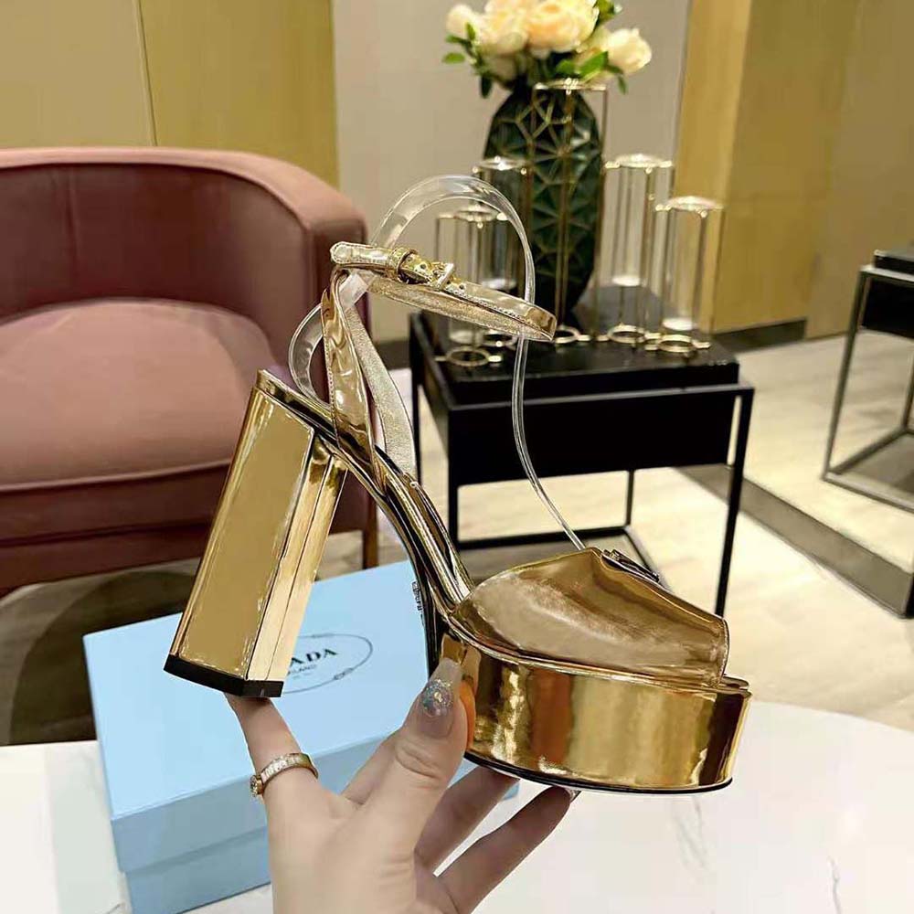 Prada Women Metallic Leather Platform Sandals - image 5