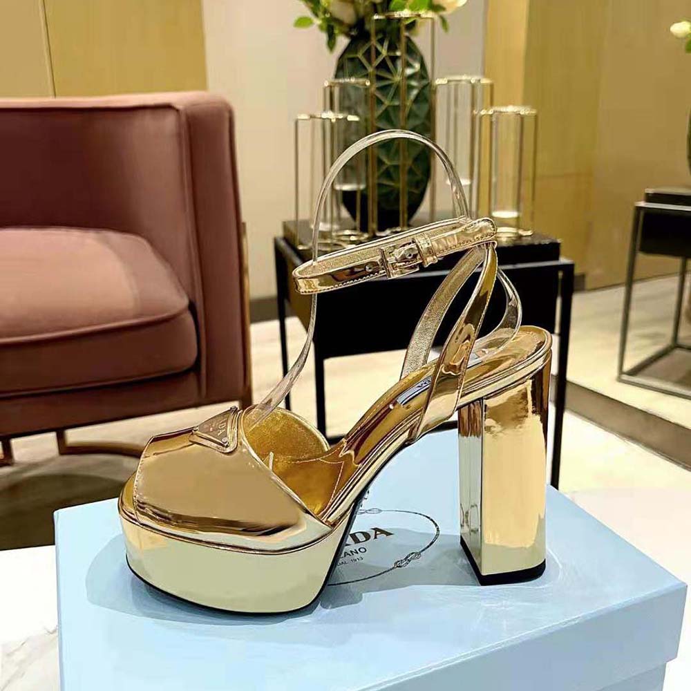 Prada Women Metallic Leather Platform Sandals - image 6