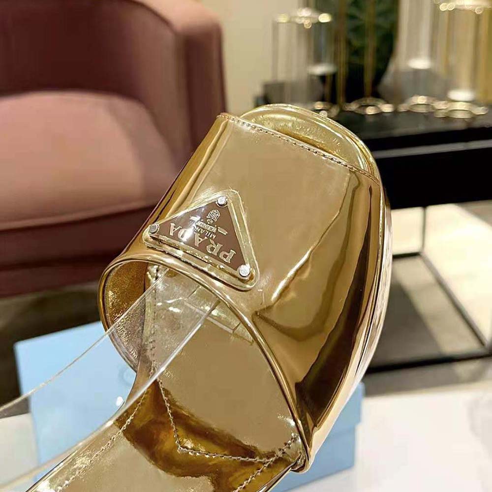 Prada Women Metallic Leather Platform Sandals - image 8
