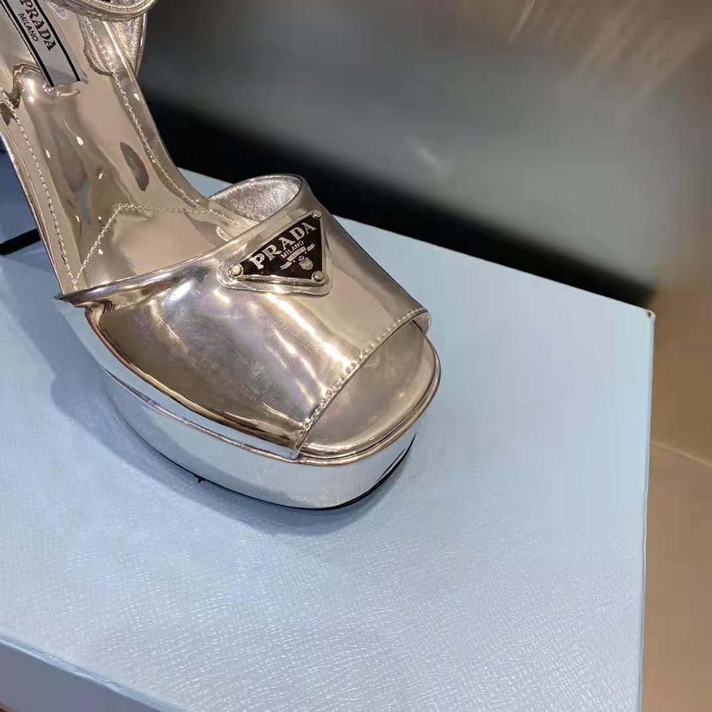 Prada Women Metallic Leather Platform Sandals-Silver - image 7