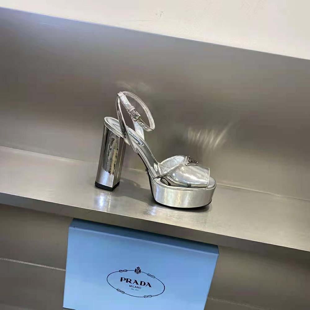 Prada Women Metallic Leather Platform Sandals-Silver - image 5