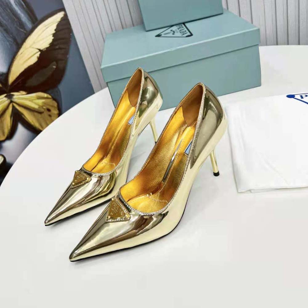 Prada Women Metallic Leather Pumps-Gold - image 4