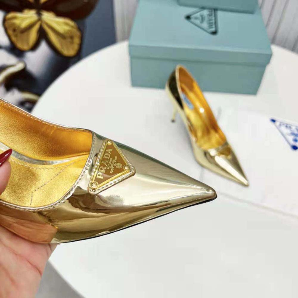 Prada Women Metallic Leather Pumps-Gold - image 8