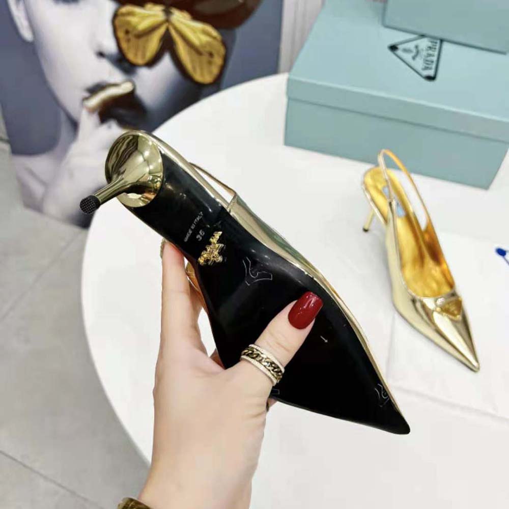 Prada Women Metallic Leather Slingback Pumps-Gold - image 10