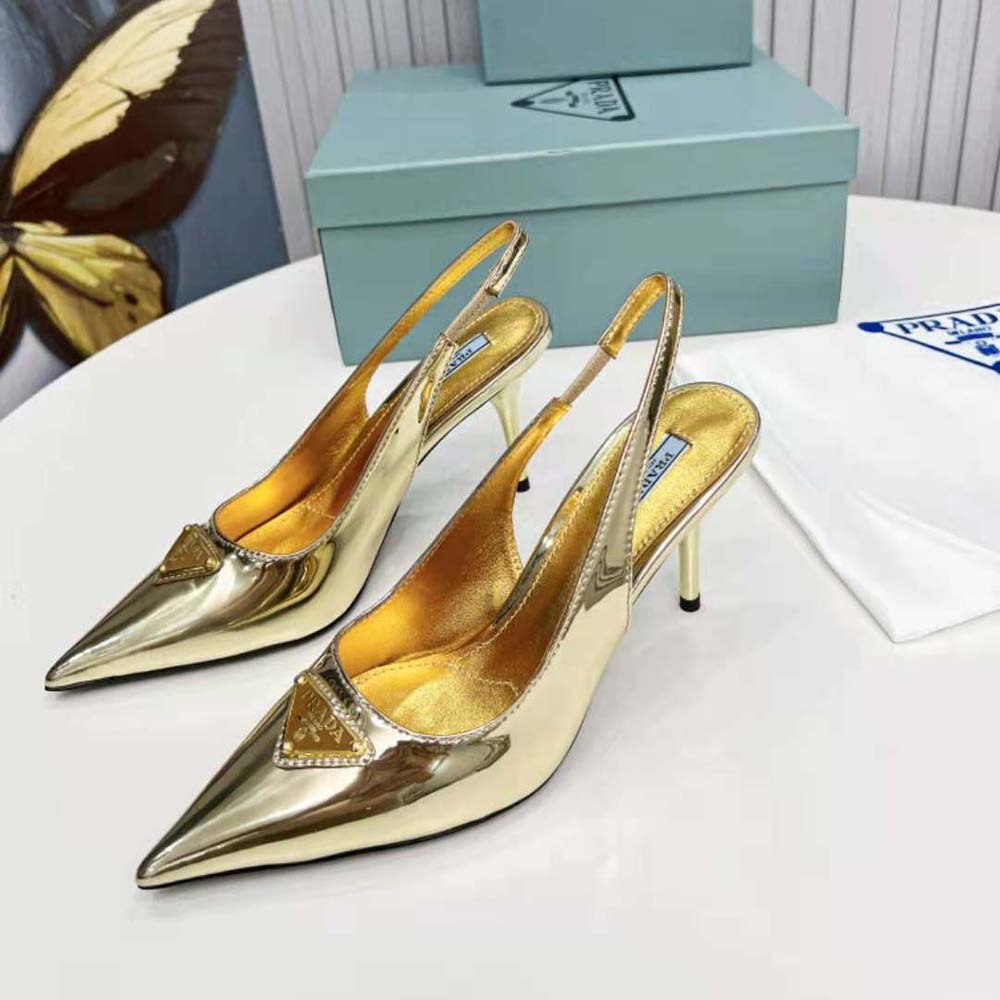 Prada Women Metallic Leather Slingback Pumps-Gold - image 4