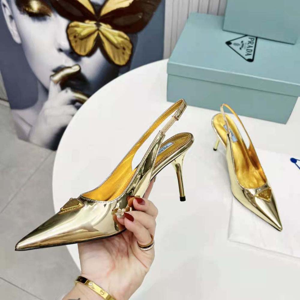 Prada Women Metallic Leather Slingback Pumps-Gold - image 7