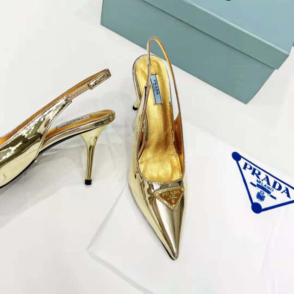 Prada Women Metallic Leather Slingback Pumps-Gold - image 6