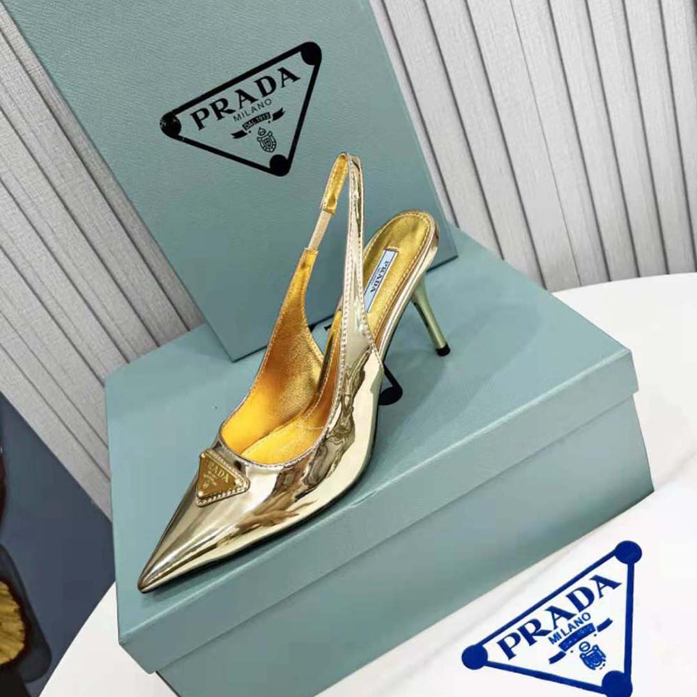 Prada Women Metallic Leather Slingback Pumps-Gold - image 5