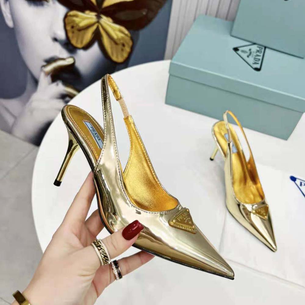 Prada Women Metallic Leather Slingback Pumps-Gold - image 8