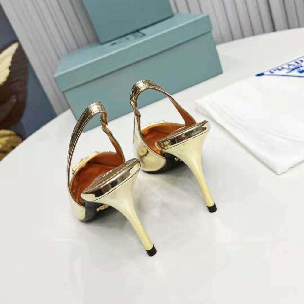 Prada Women Metallic Leather Slingback Pumps-Gold - image 9
