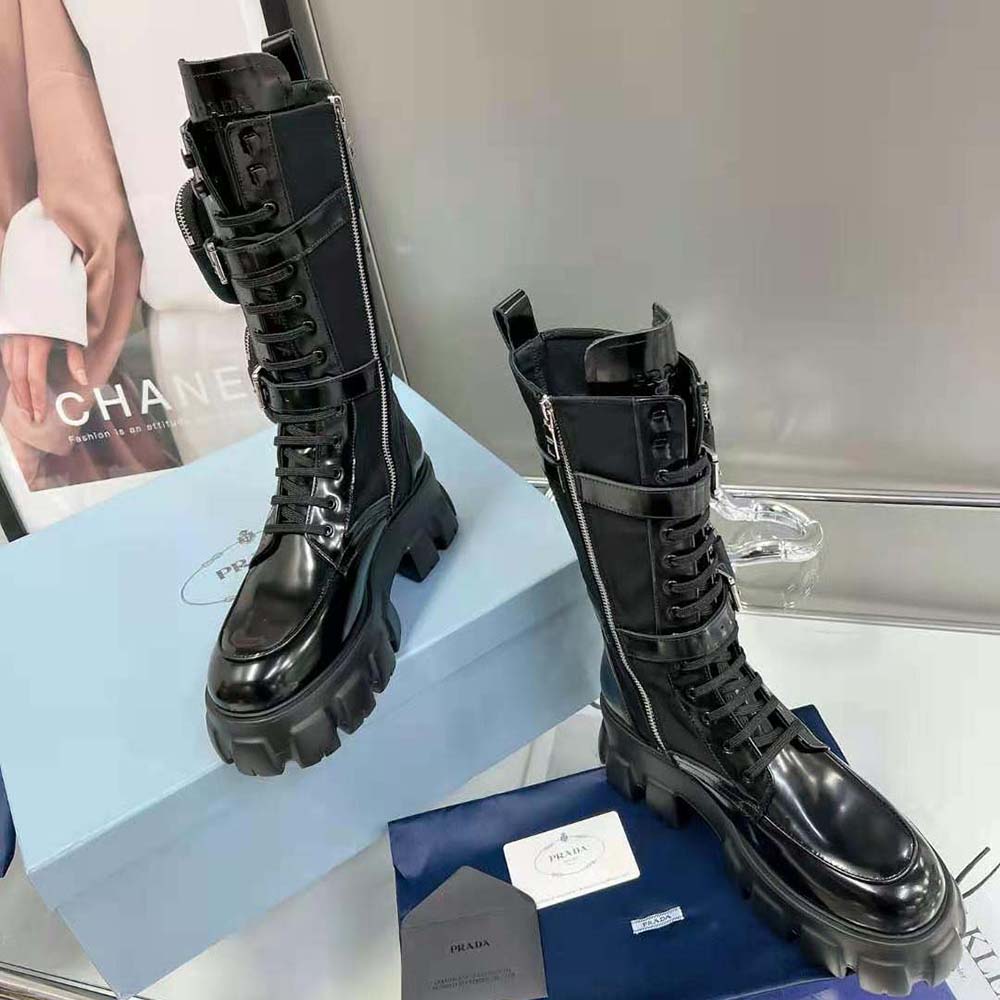 Prada Women Monolith Leather and Nylon Boots-Black - image 5